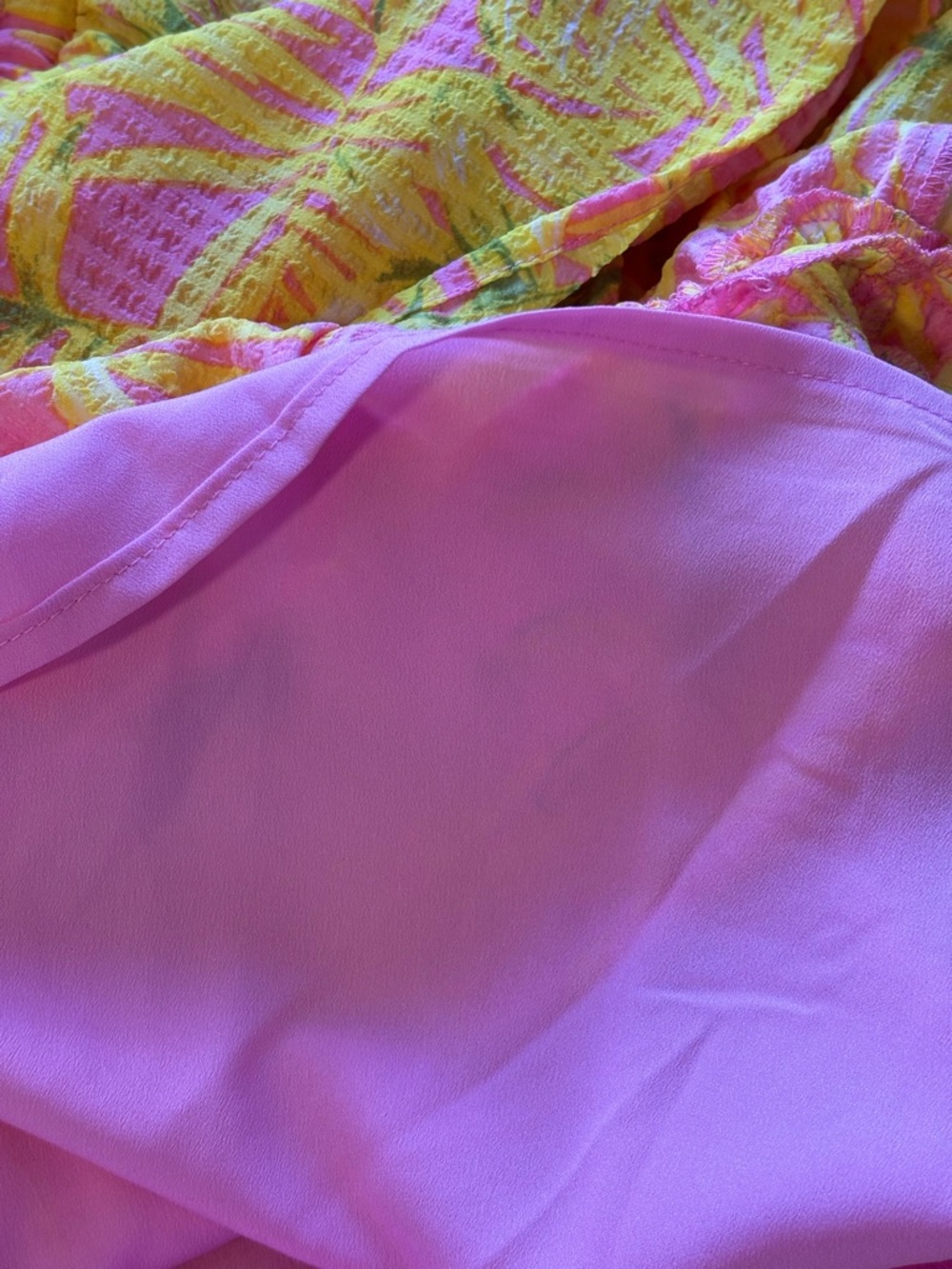 🌸 Scoop Dress Women Size Large Pink Yellow Leaf Off Shoulder Maxi - Picture 8 of 11
